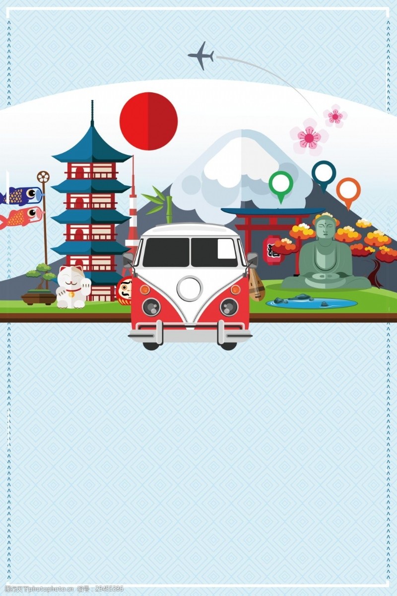 樱花旅游日本旅游元素海报背景设计