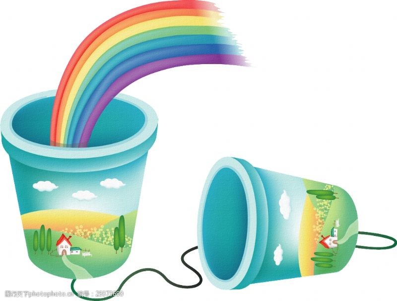 两只手手绘两只塑料桶和彩虹透明素材