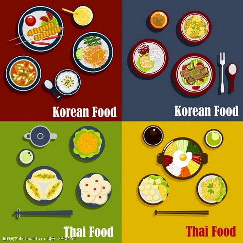 韩国菜矢量素材泰国与韩国食物设计AI矢量