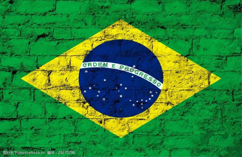 巴西世界杯涂在墙上的巴西国旗