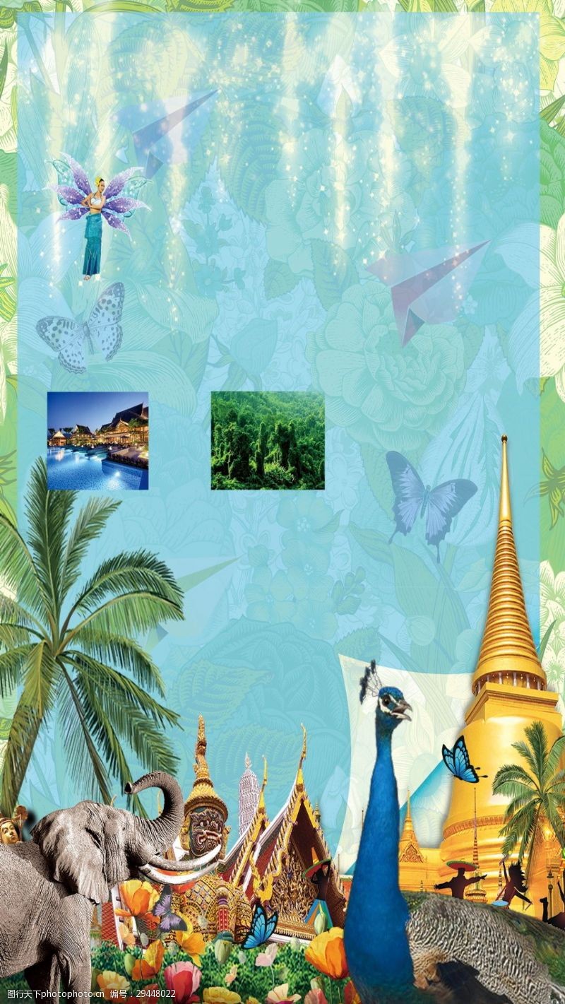 泰国普吉岛泰国大象动物海报背景设计