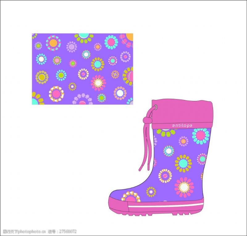 太阳花朵图案女童雨靴胶鞋
