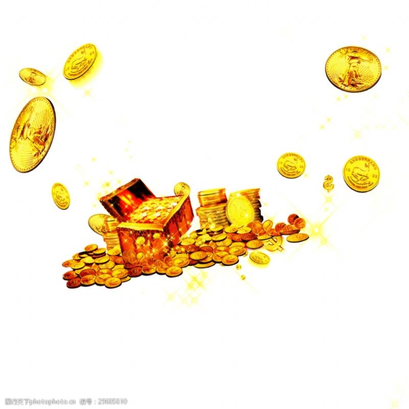 金币箱子一堆卡通金币图案设计