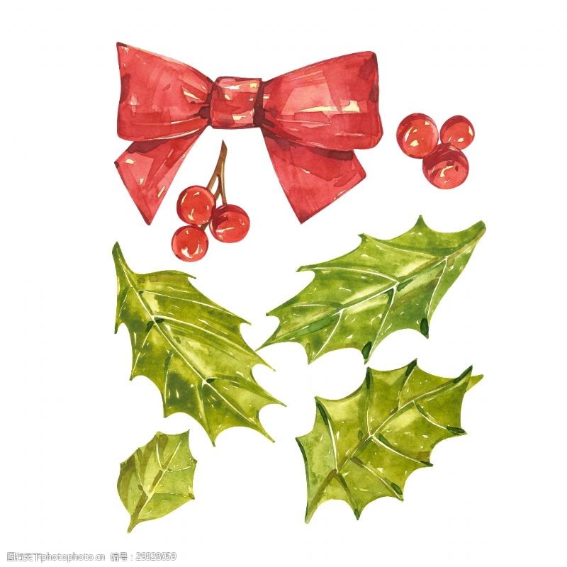 绿色的圣诞图案彩绘可爱的蝴蝶结png透明素材