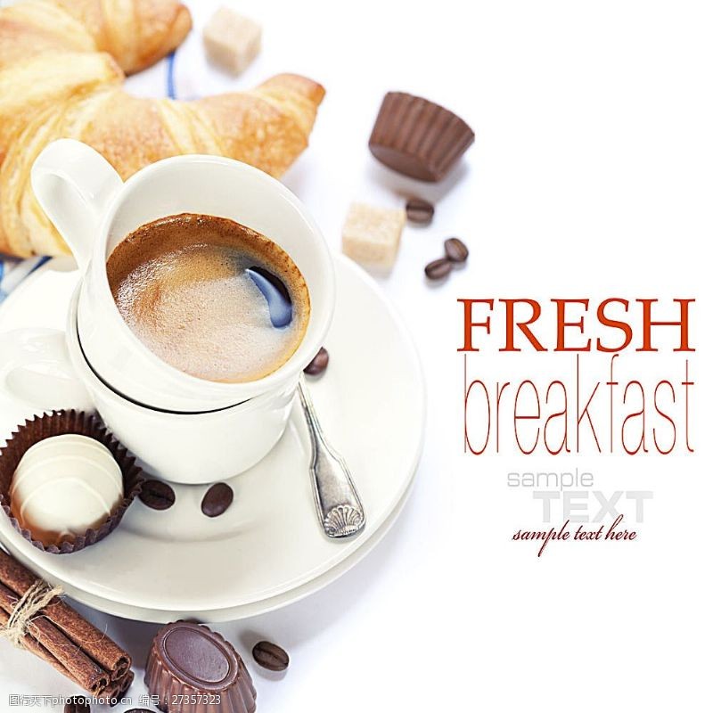 咖啡豆咖啡与面包早餐