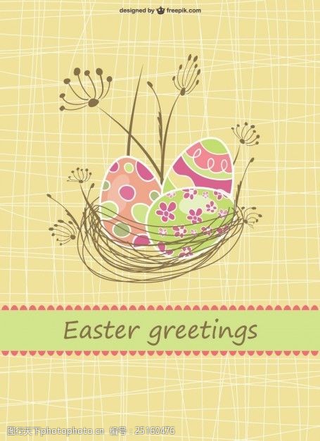 快乐的复活节卡片有一个装满蛋的巢