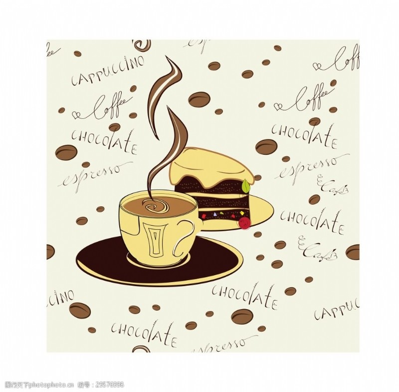 下午茶手绘咖啡和蛋糕插画