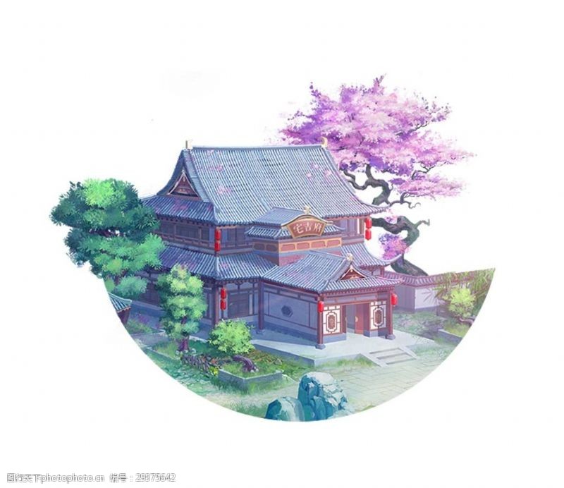 卡通中式建筑房屋png元素