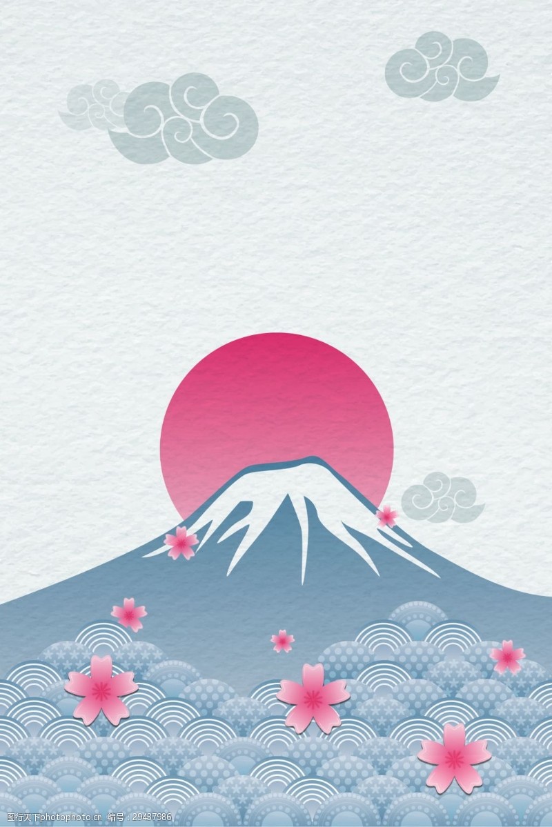 樱花旅游矢量古风日本富士山樱花背景