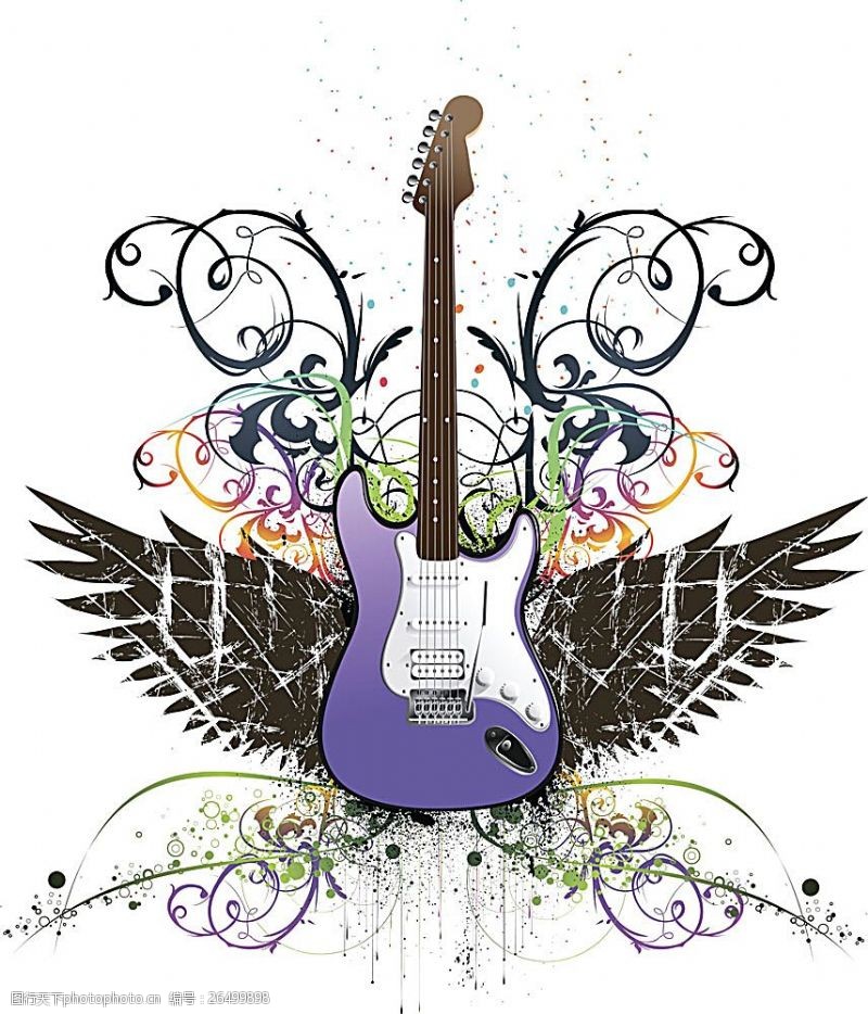 音乐翅膀吉他矢量图设计