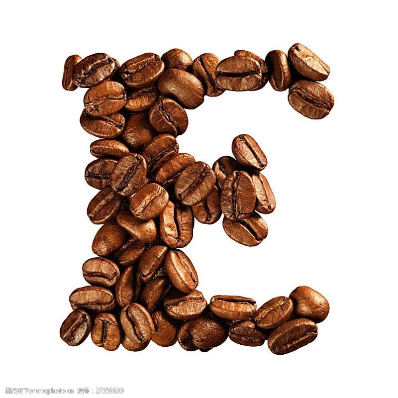 咖啡豆组成的字母E