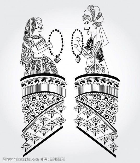 纹身两家装饰性的印度妇女