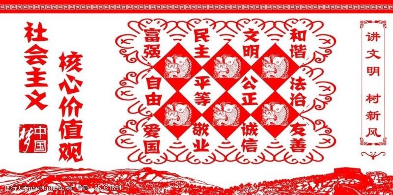 中国梦剪纸社会主义价值核心观图片
