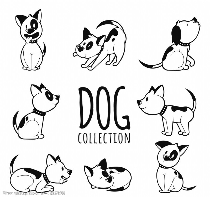 宠物剪影八种不同姿势的犬集合