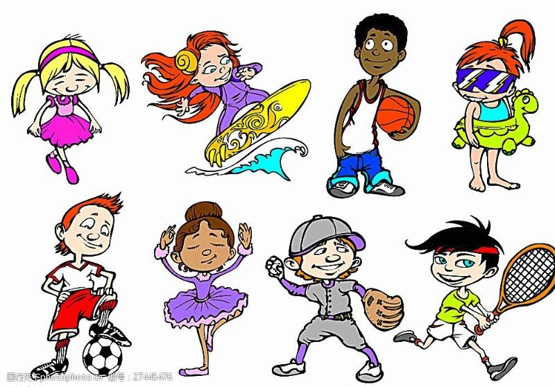 足球篮球可爱卡通运动儿童矢量素材图片