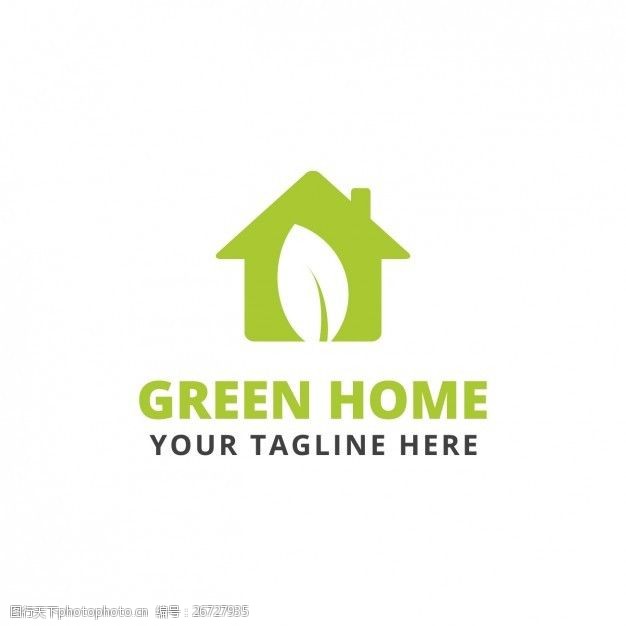 状态绿色房屋形状标识模板