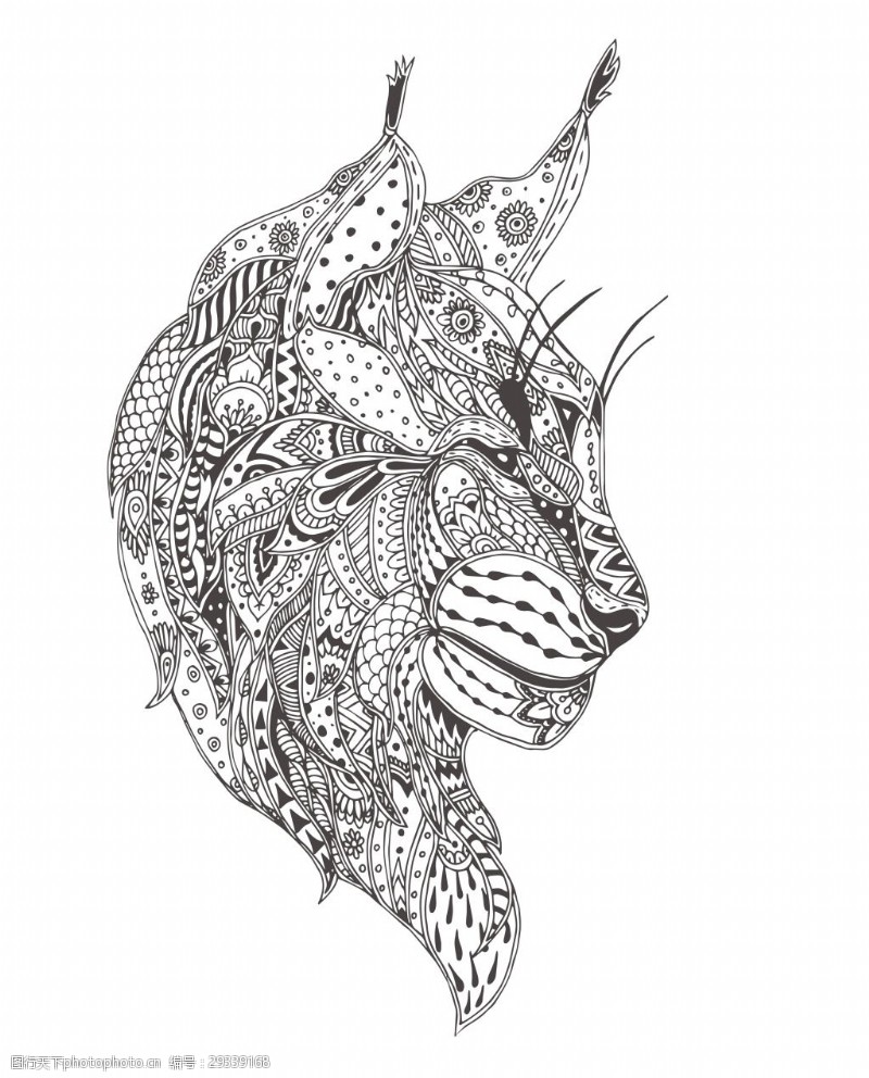 豹纹黑白手绘艺术豹子头像