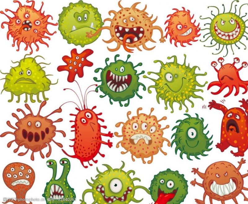 卡通怪物卡通细菌设计矢量图