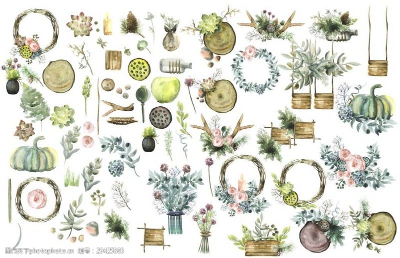 多种图案种类多样植物花环花草psd源文件