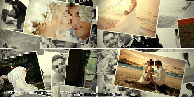 照片动态模板纯照片展示的婚礼相册图片墙AE工程