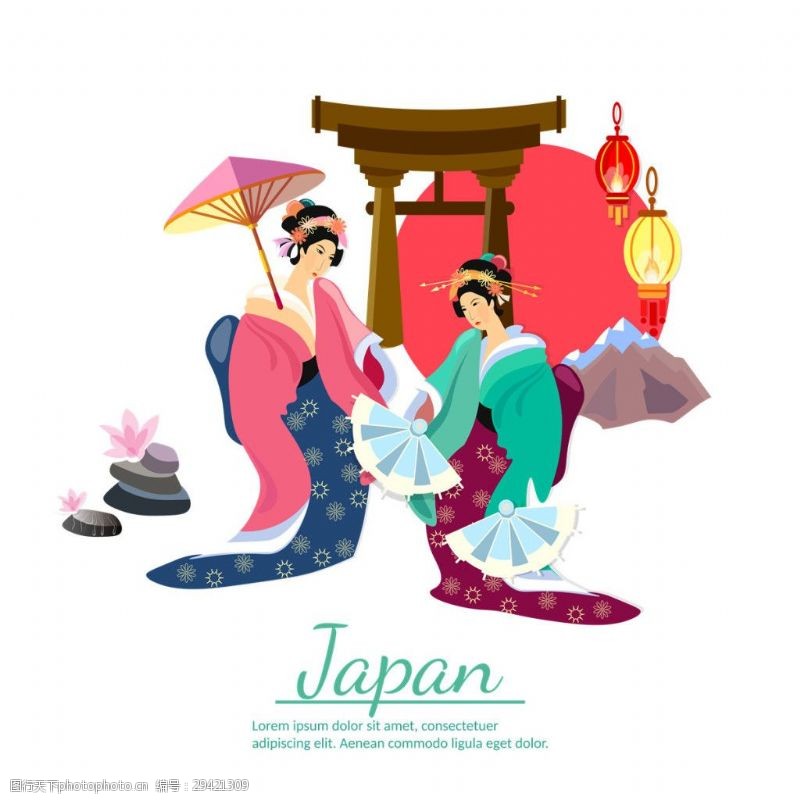 樱花旅游简约手绘灯笼日本旅游装饰元素