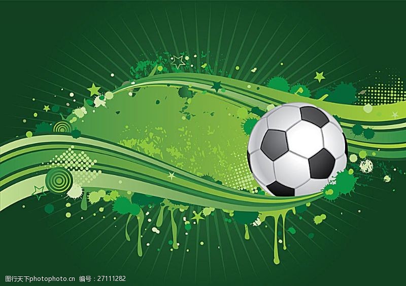 世界杯主题矢量绿色墨迹喷溅与足球