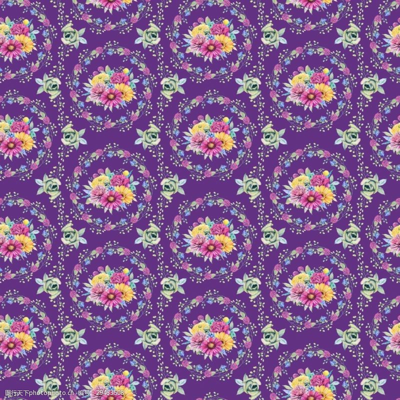 非洲菊手绘紫色背景的菊花花卉JPG背景素材