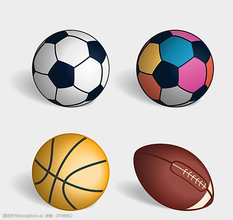 足球篮球4款精美球类矢量素材图片