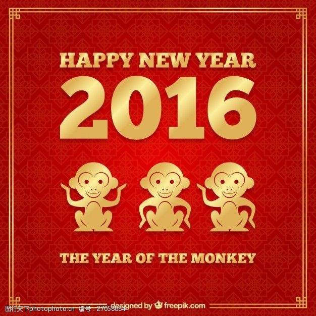 金猴新一年的红色和金色的背景