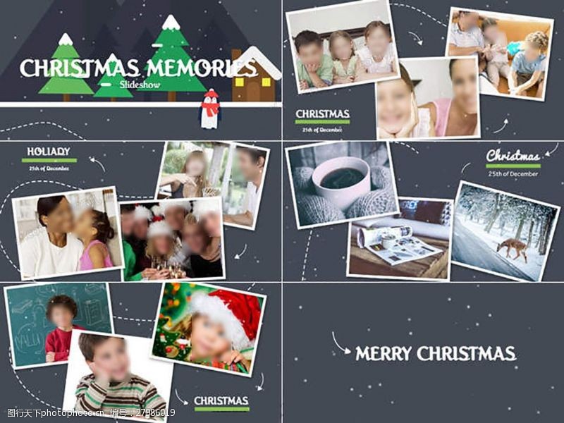 虚线雪中的圣诞相册图集展示AE源文件