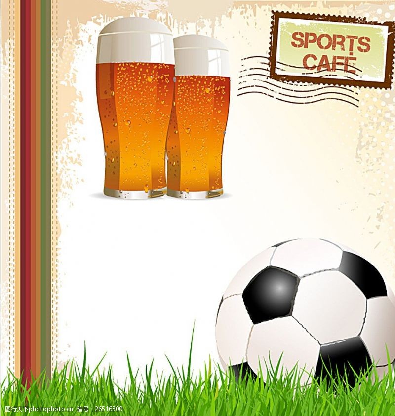 体育赛事创意啤酒与足球海报矢量素材图片