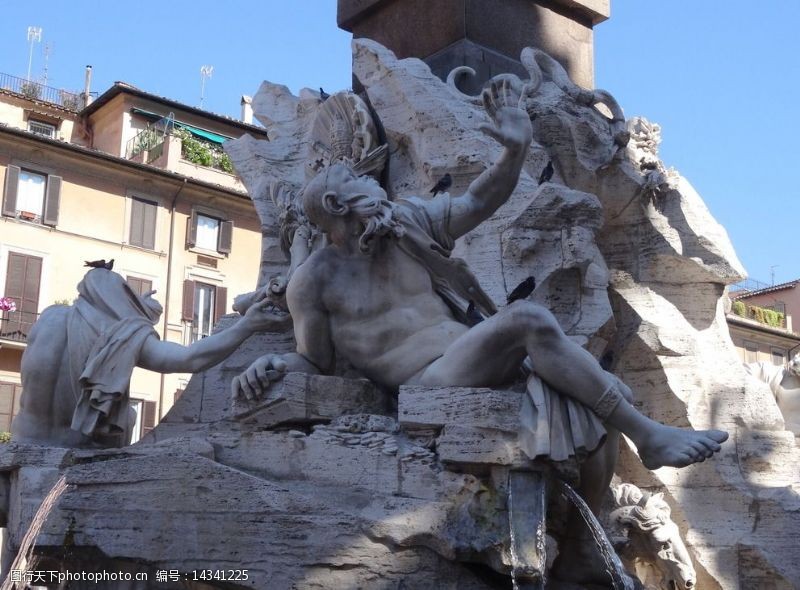 雕塑喷泉罗马四河喷泉图片
