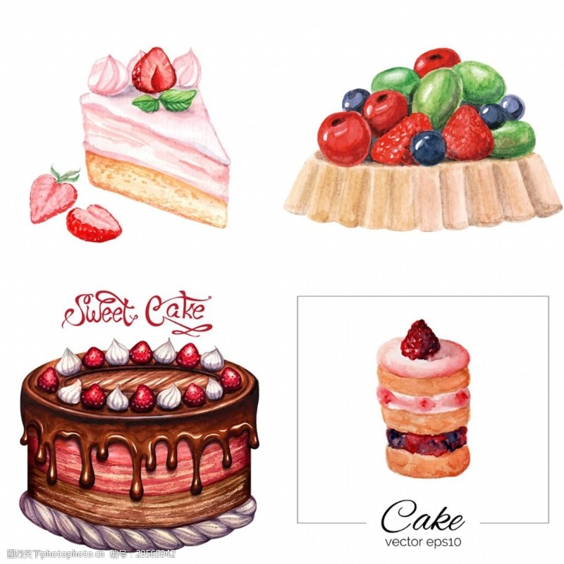 时尚水彩画时尚水彩绘甜品蛋糕插画