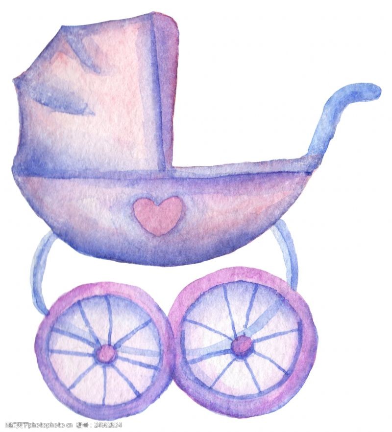 荧光紫蓝色可爱婴儿车图片素材