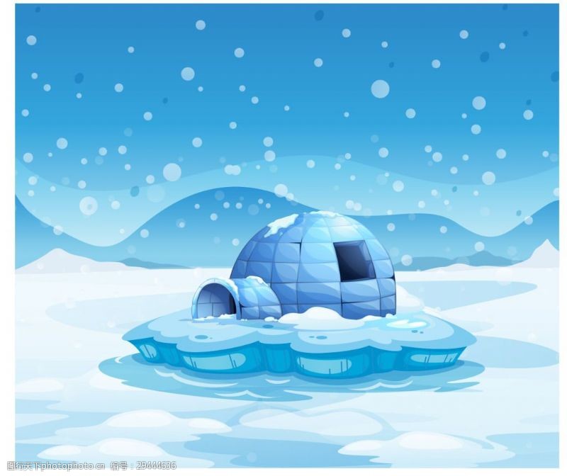 冬天里的房子北极雪地里的房子插画