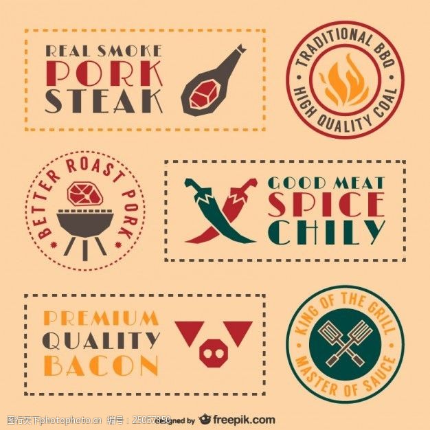 宴会菜烧烤烧烤食品标签和标签集