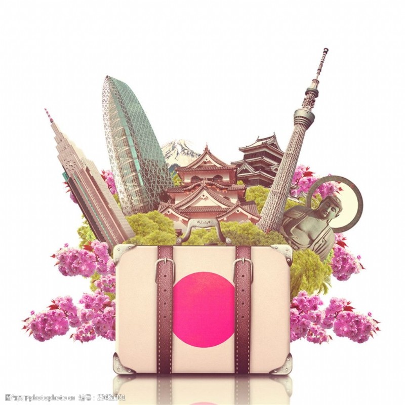 樱花旅游粉色少女心名胜古迹日本旅游装饰元素