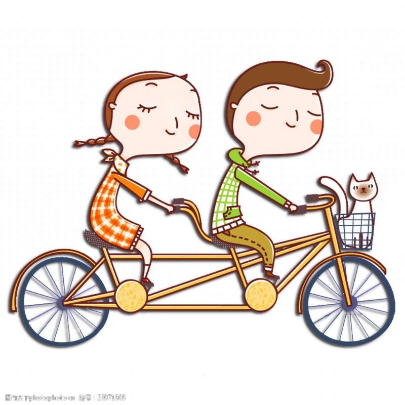 小猫骑车情侣骑双人单车透明素材