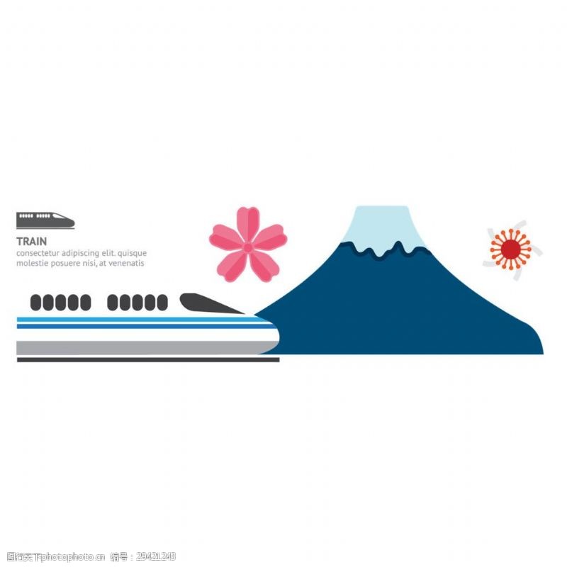樱花旅游清新风格深蓝色雪山日本旅游装饰元素