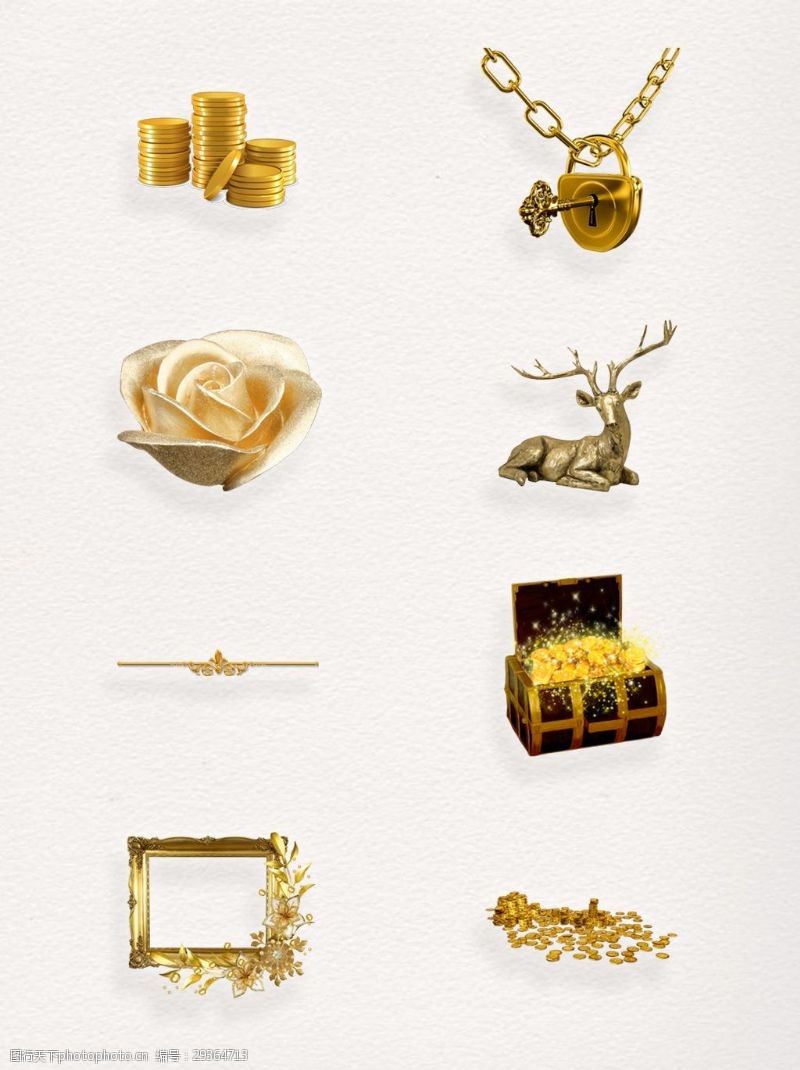 财宝箱金色黄金宝箱透明装饰素材合集
