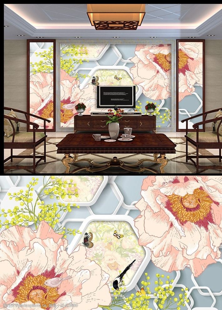 客厅装饰画无框画梦幻花卉背景墙