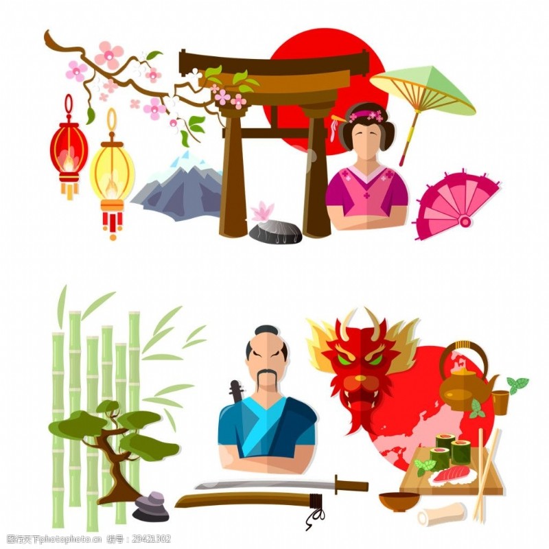 樱花旅游简约温馨手绘人物日本旅游装饰元素