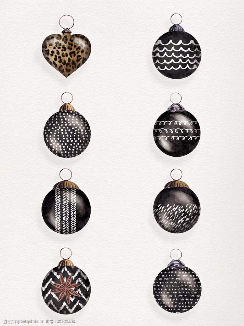 豹纹手绘黑色时尚彩球透明素材合集