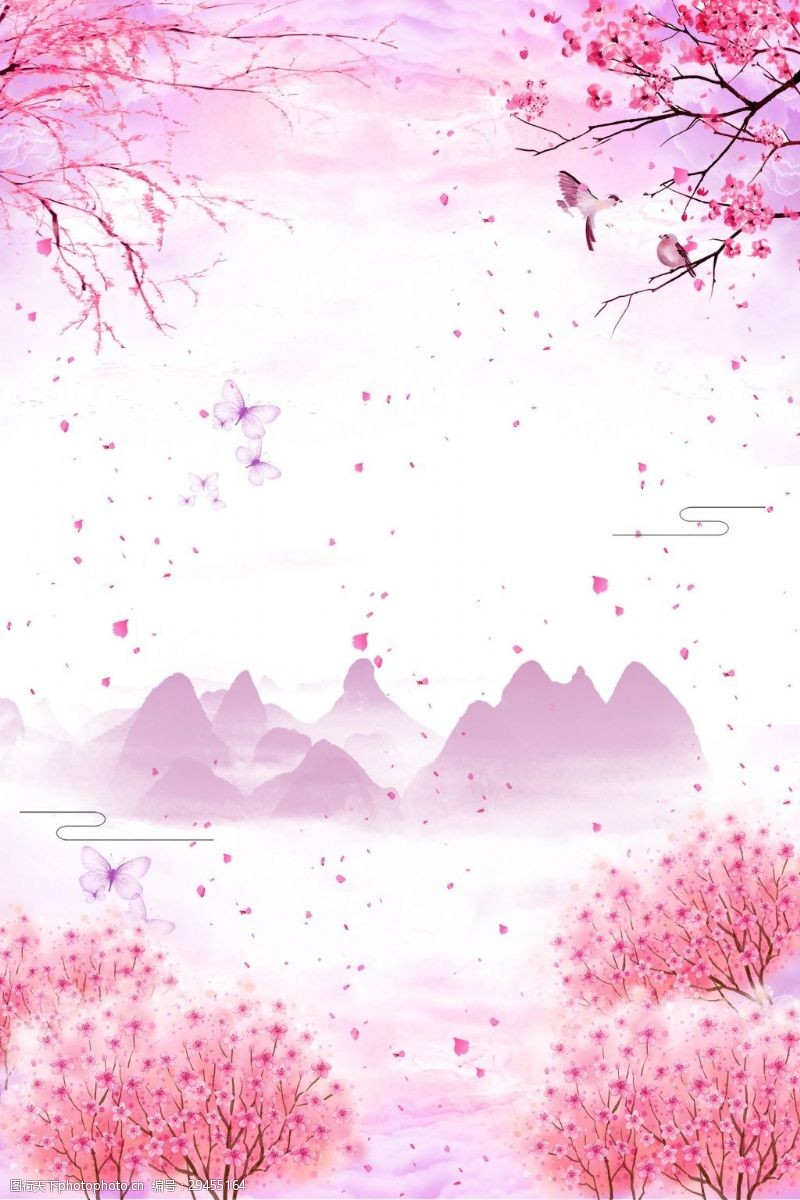 樱花旅游简约粉色日本旅游海报背景模板