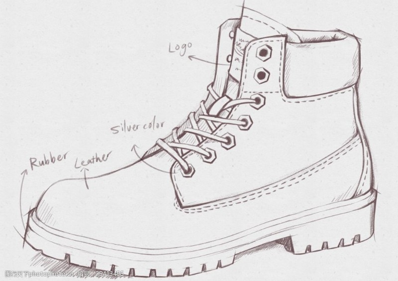 工地鞋靴子素描细节宣传稿