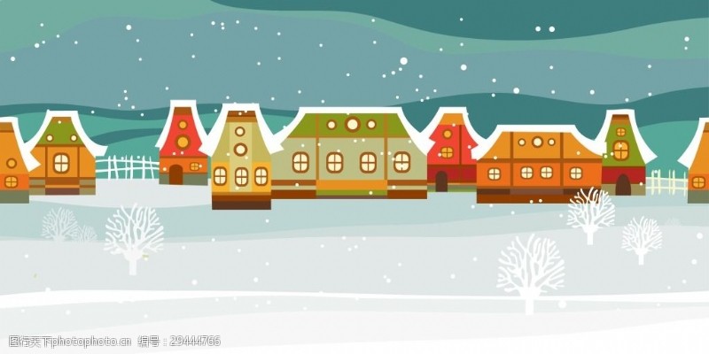 冬天里的房子冬天童话里的小镇插画