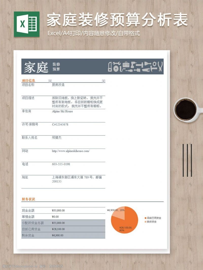 家庭装修预算表家庭装修预算项目支出分析表