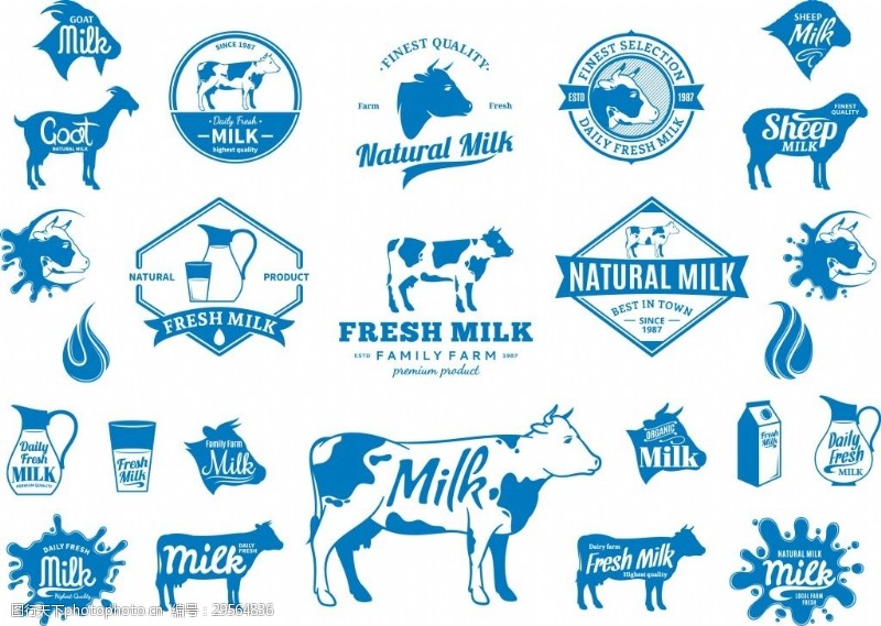 牛奶商标蓝色牛奶和奶制品图标