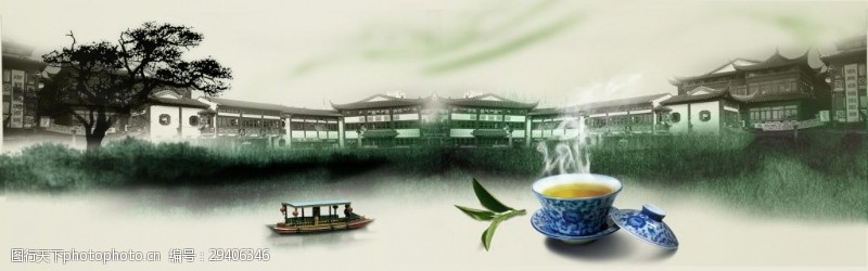 诚信古典中式茶道banner背景设计