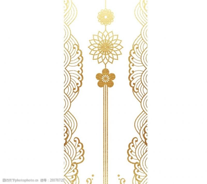 金色中式花纹古典挂饰png元素